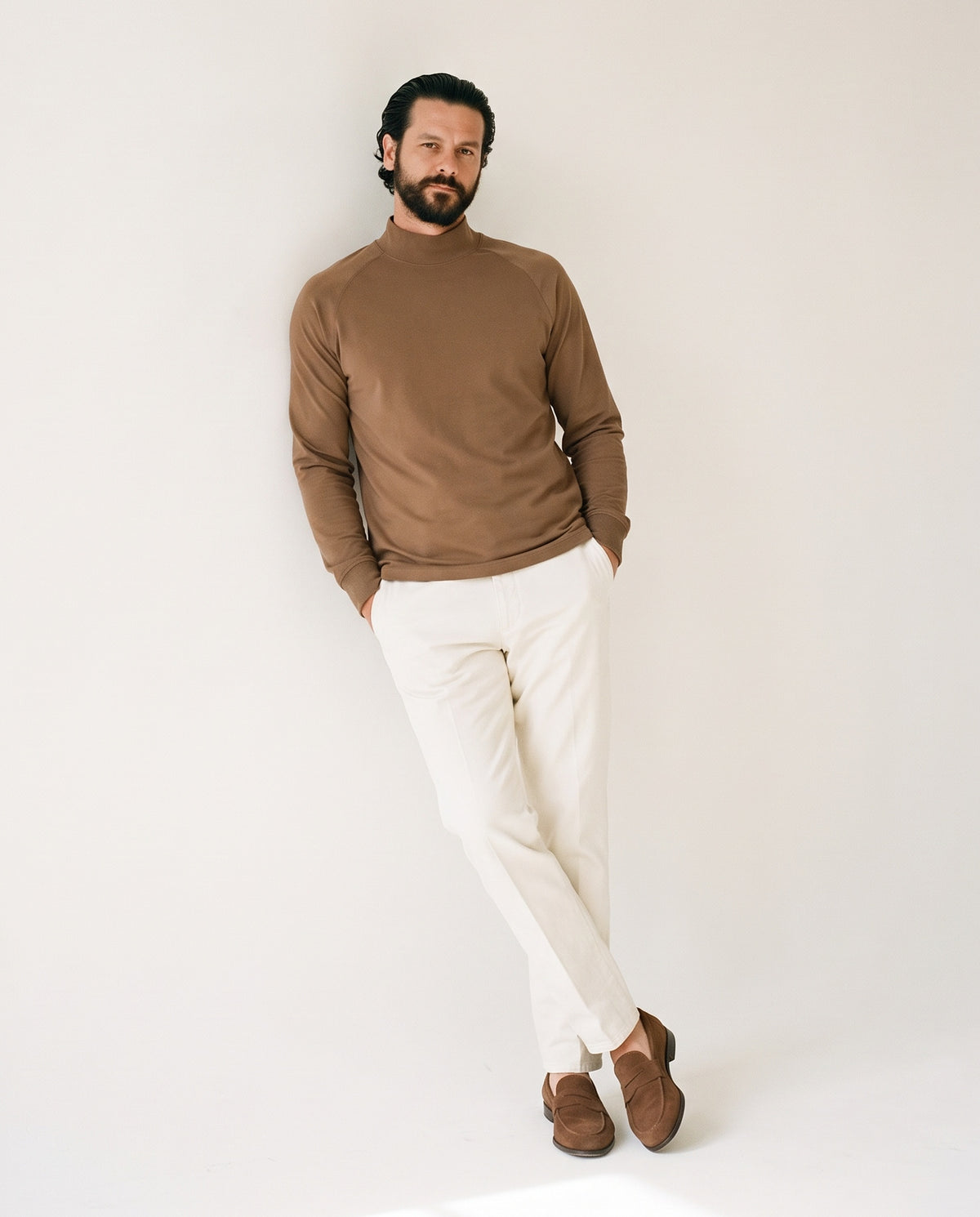 Pima Hi-Neck in Fig, on model