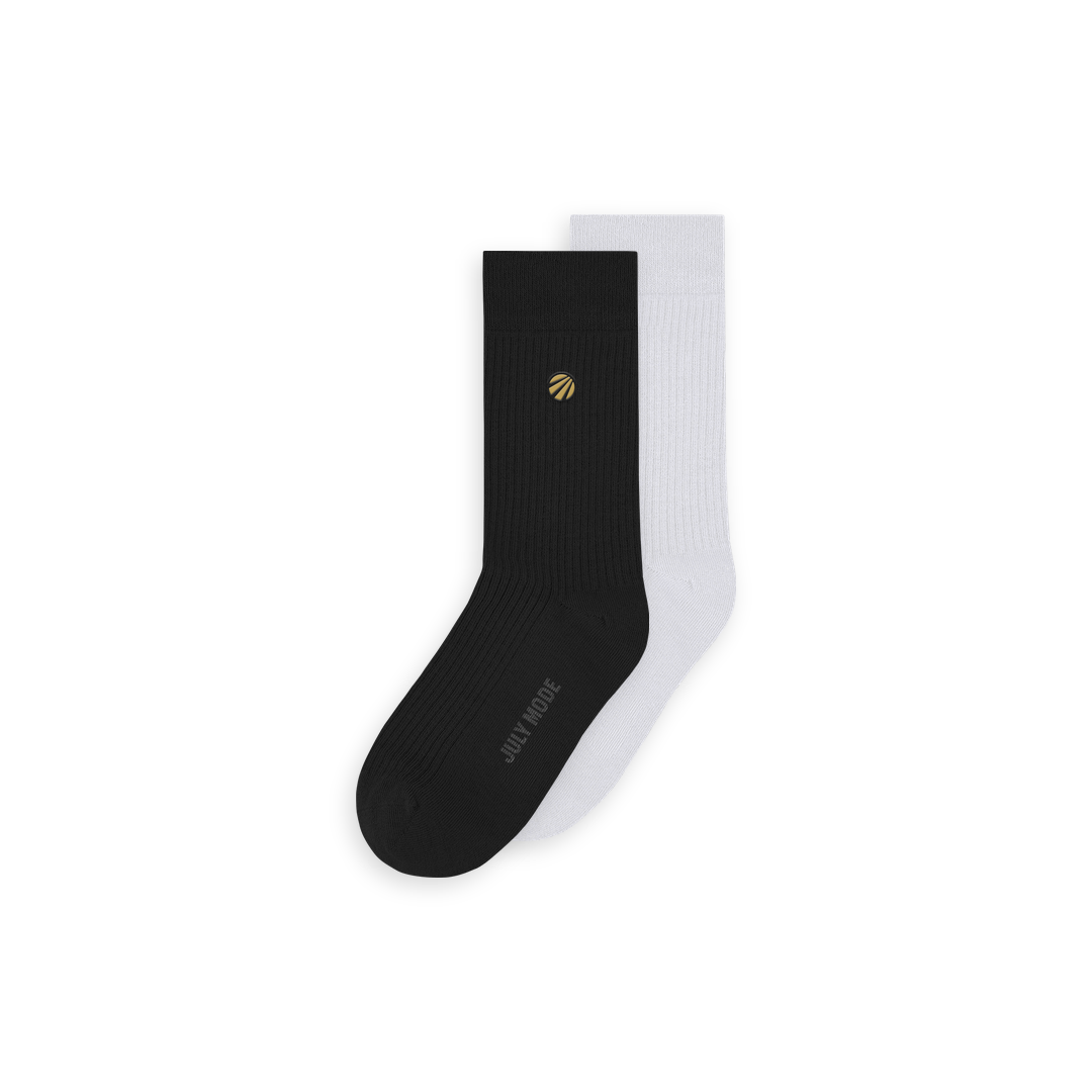 Organic Cotton Crew Socks, 2 pairs, Night and Day: Black Coffee, Sea Salt