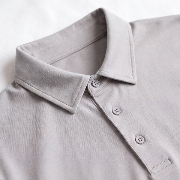 Close-up of Pima cotton interlock knit, polo collar