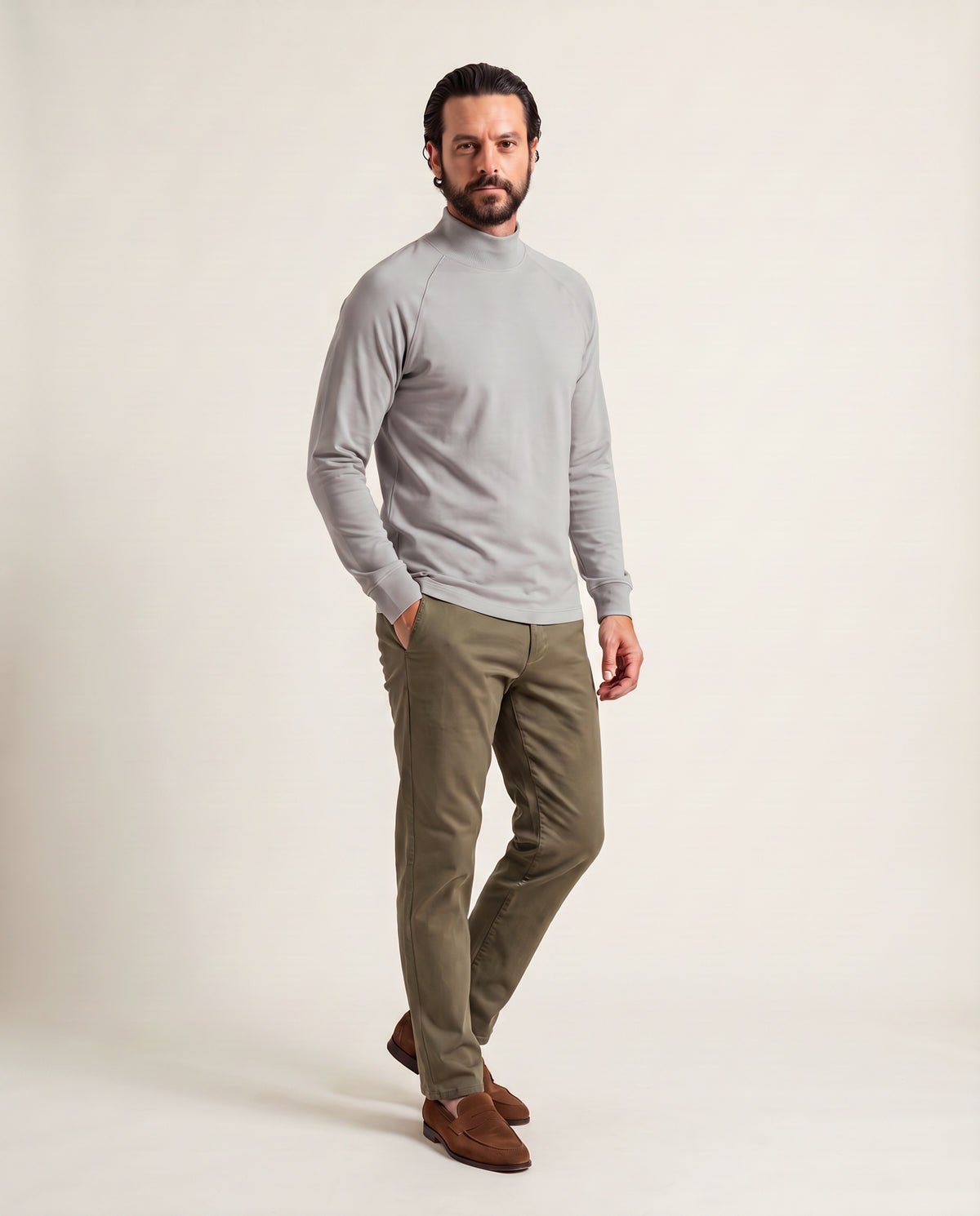 Pima Hi-Neck in Pebble, front
