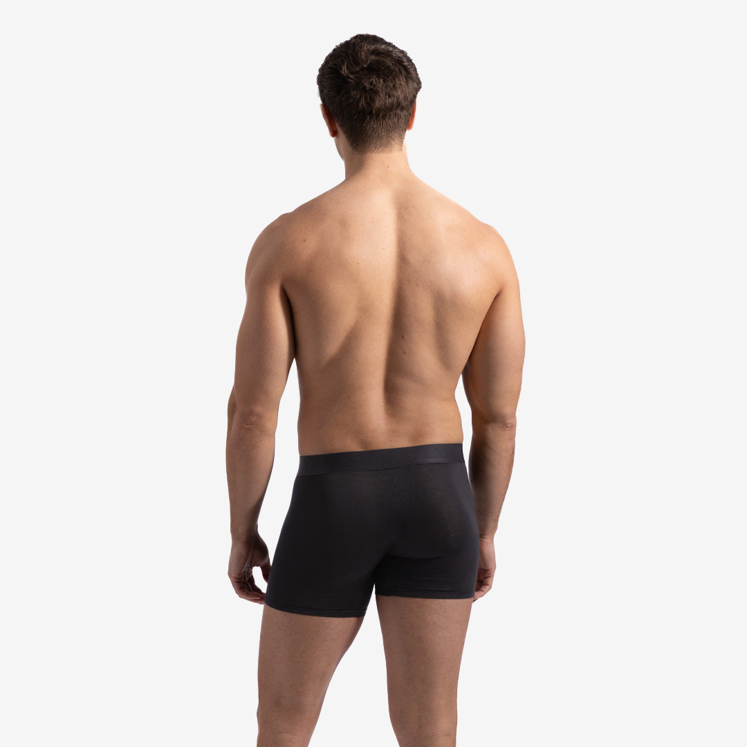 Man wearing black underwear on a white background